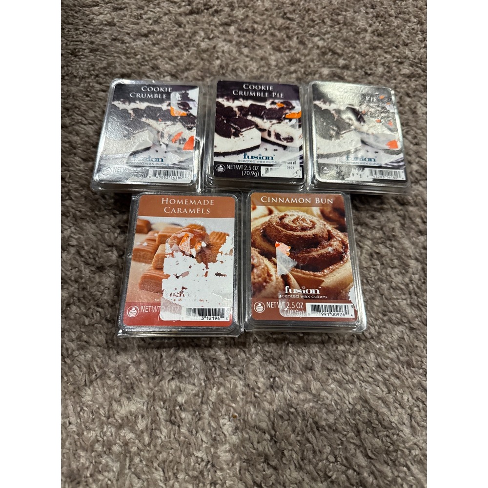 Lot of 5 Fusion Scented Wax Cubes Cookie Crumble Homemade Caramel Cinnamon Bun